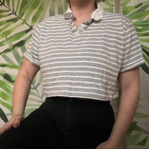 Wild Fable Crop Striped Collard Top